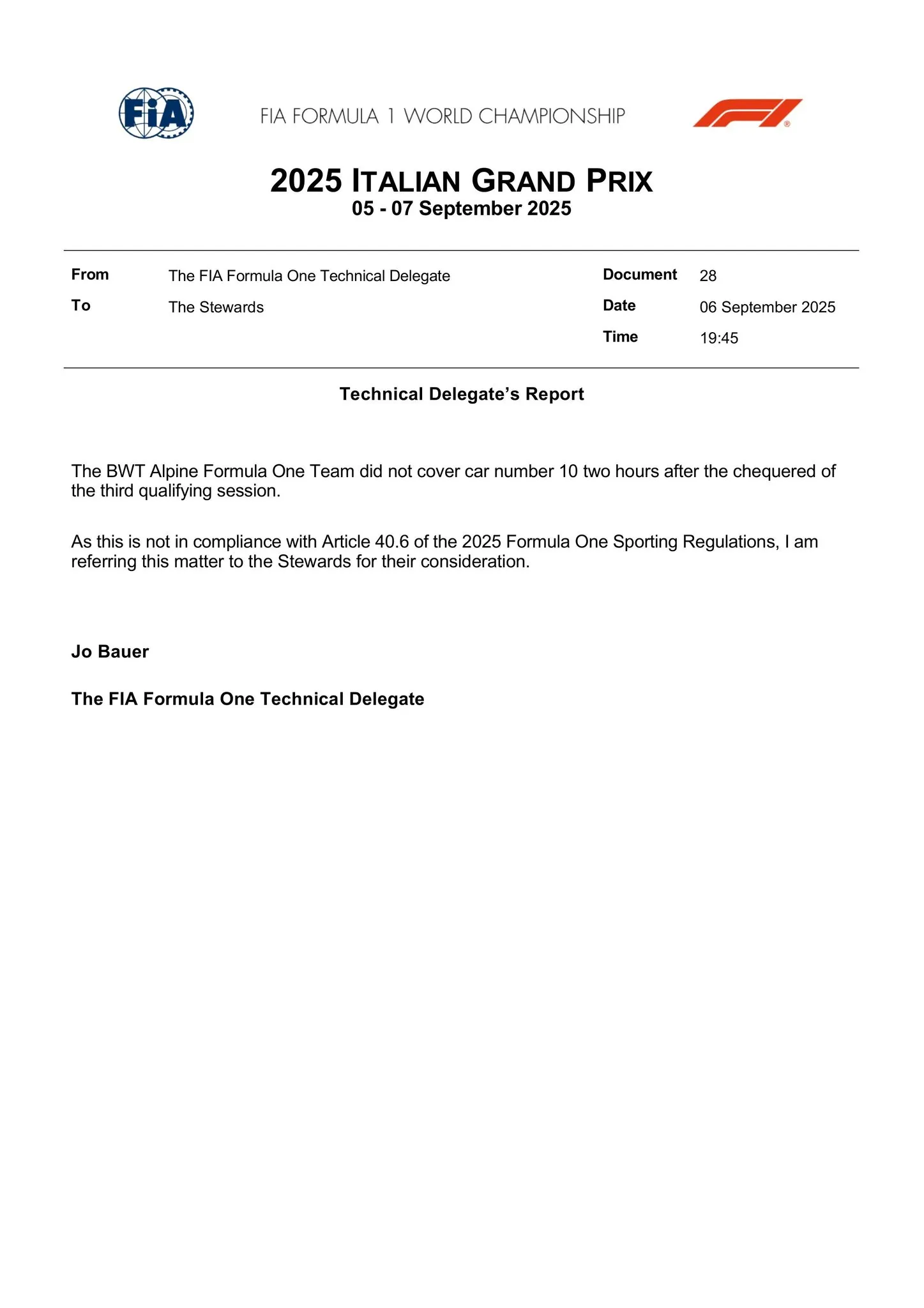 FIA deelt forse straf uit na overtreding en past startopstelling GP Italië aan