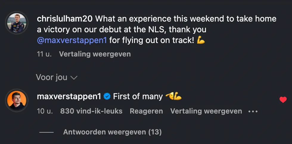 De reactie van Verstappen op Chris Lulham