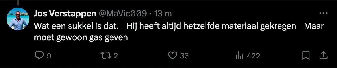 De reactie van Jos Verstappen op X na de uitspraken van Papa Pérez