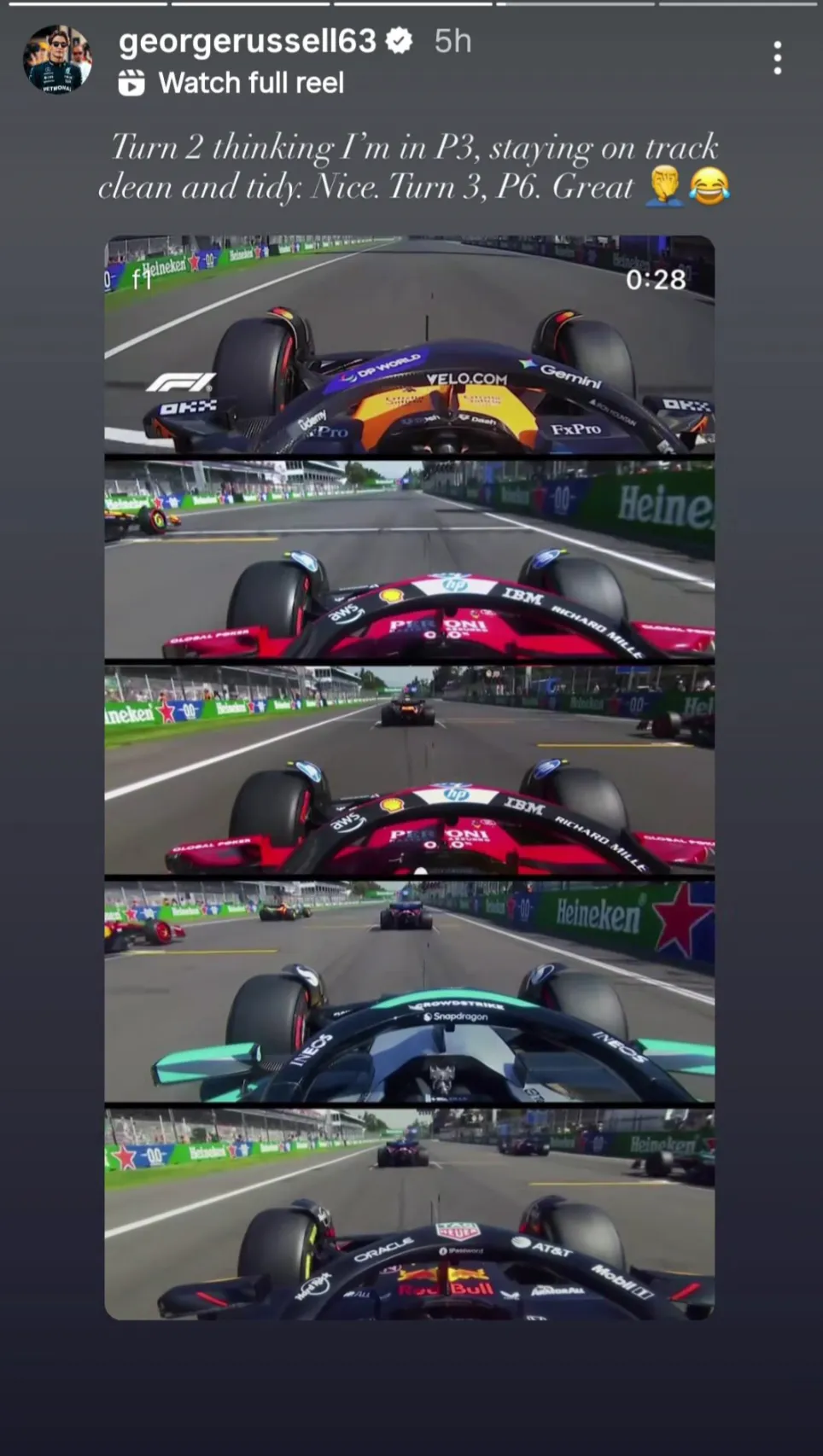 George Russell plaatst de on-board beelden van Max Verstappen op Instagram