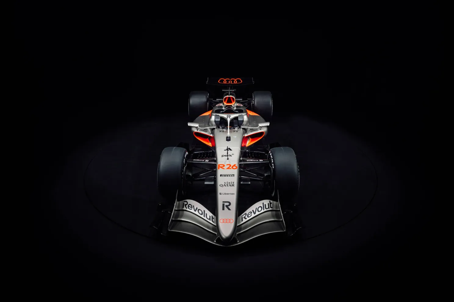De voorkant van de Audi R26, voor het 2026 F1-seizoen