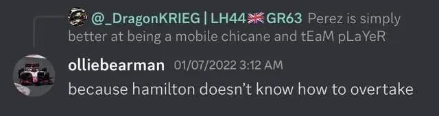 Oliver Bearman over Lewis Hamilton