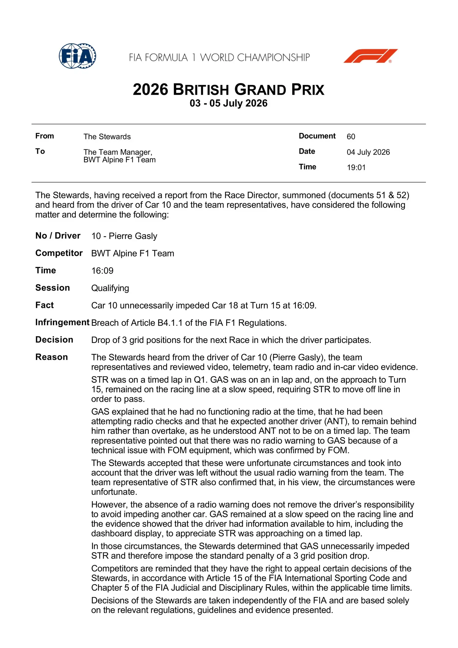 impeding gasly