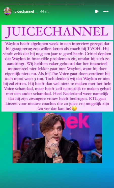 'Waylon heeft geldproblemen en wil daarom nieuw seizoen van The Voice