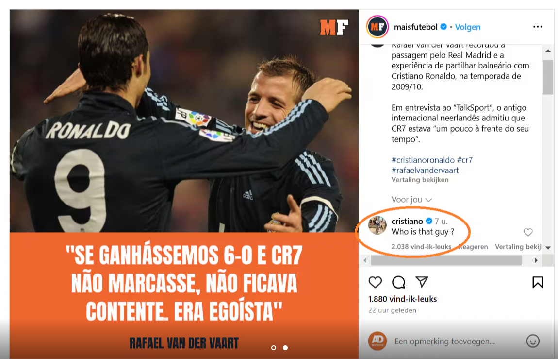 Cristiano Ronaldo haalt keihard uit naar oud-teamgenoot Rafael van der Vaart: "Wie ben jij?" (FOTO)