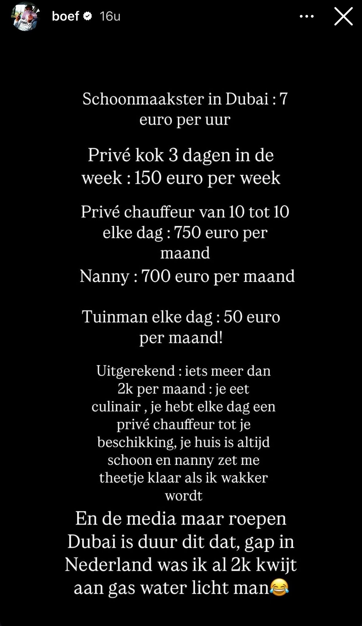 Boef deelt uitgavepatroon in Dubai: "€750 euro per maand aan nanny" (FOTO)