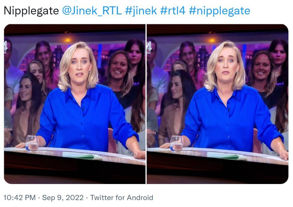 Oeps: Vrouw achter Jinek heeft iets te veel inkijk en laat te veel zien