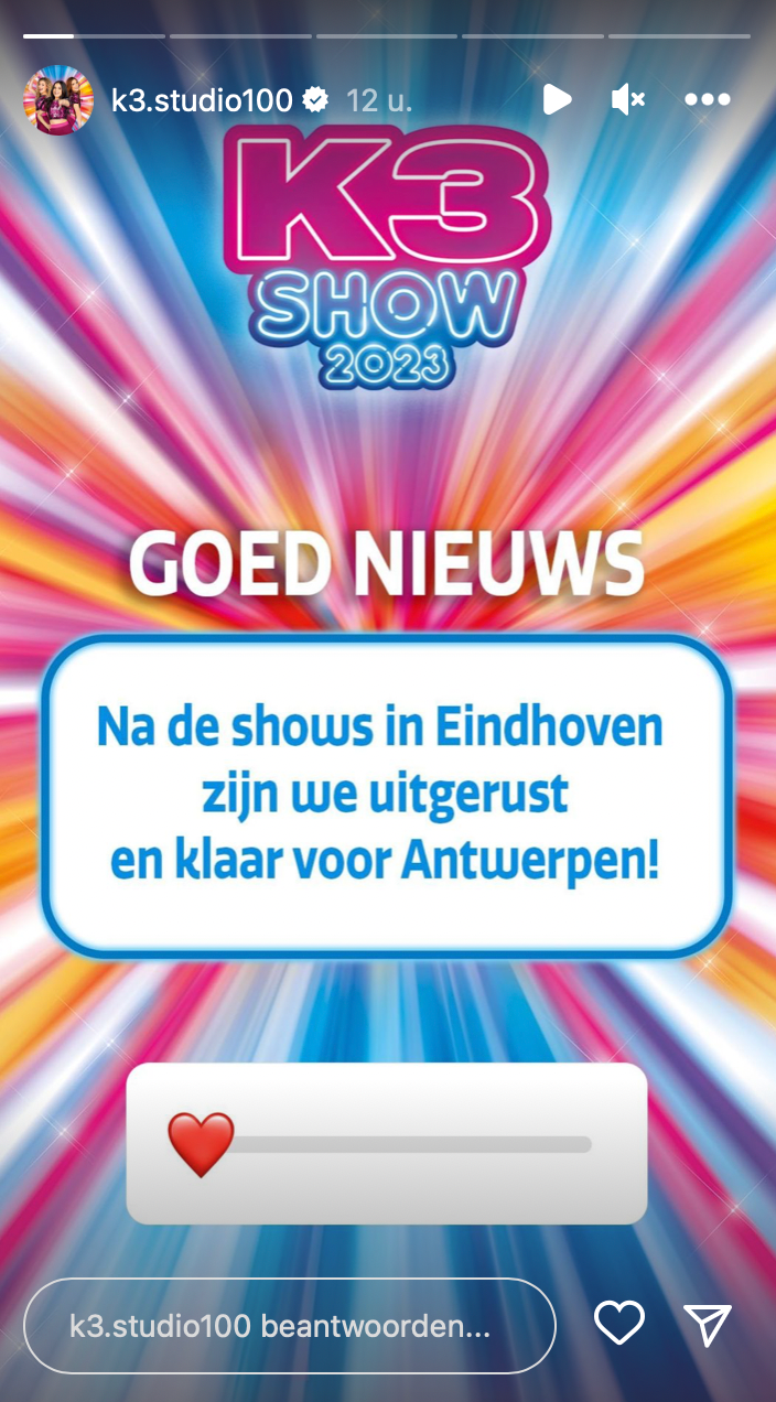 Bron: Instagram Stories @K3.studio100