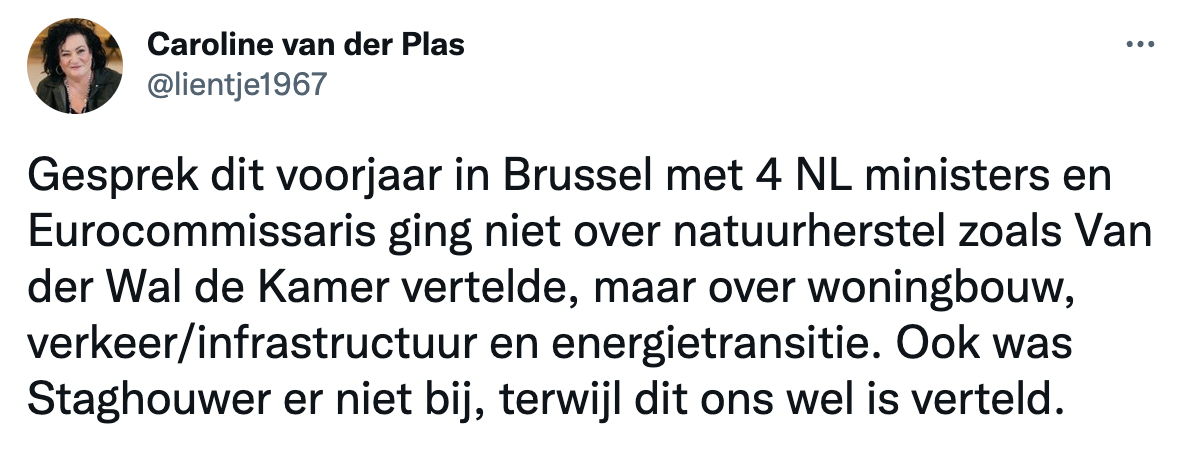 Caroline van der Plas (BBB): kabinet bedonderde de boel, gesprek 4 ministers in EU ging NIET over 'natuurherstel'