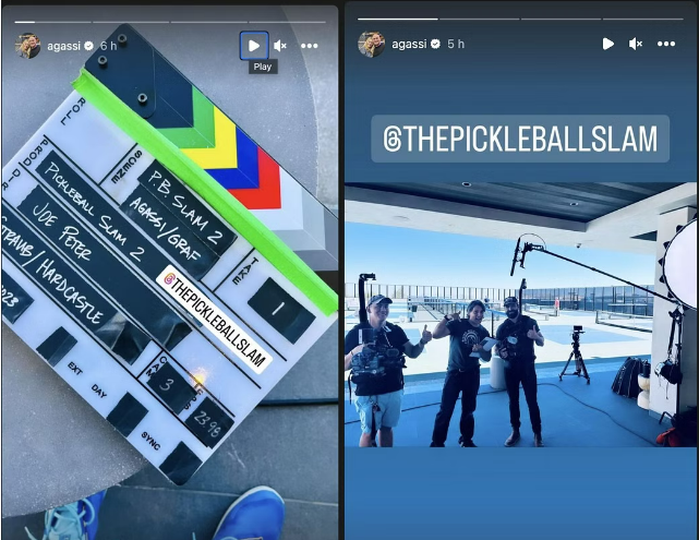 Andre Agassi filma a promoção do Pickleball Slam 2 com a sua mulher Steffi Graf e partilha alguns pormenores dos bastidores