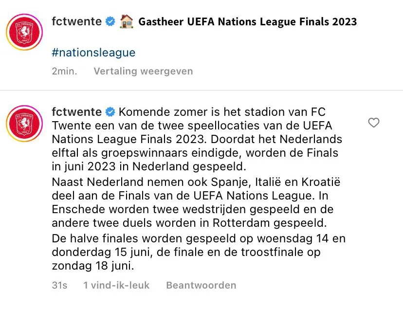 Opmerkelijk: KNVB verwijdert nieuws toewijzing De Grolsch Veste voor finales Nations League