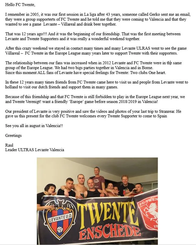 GEWELDIG!! Supporters Levante dagen FC Twente uit voor 'Europese' wedstrijd in Valencia