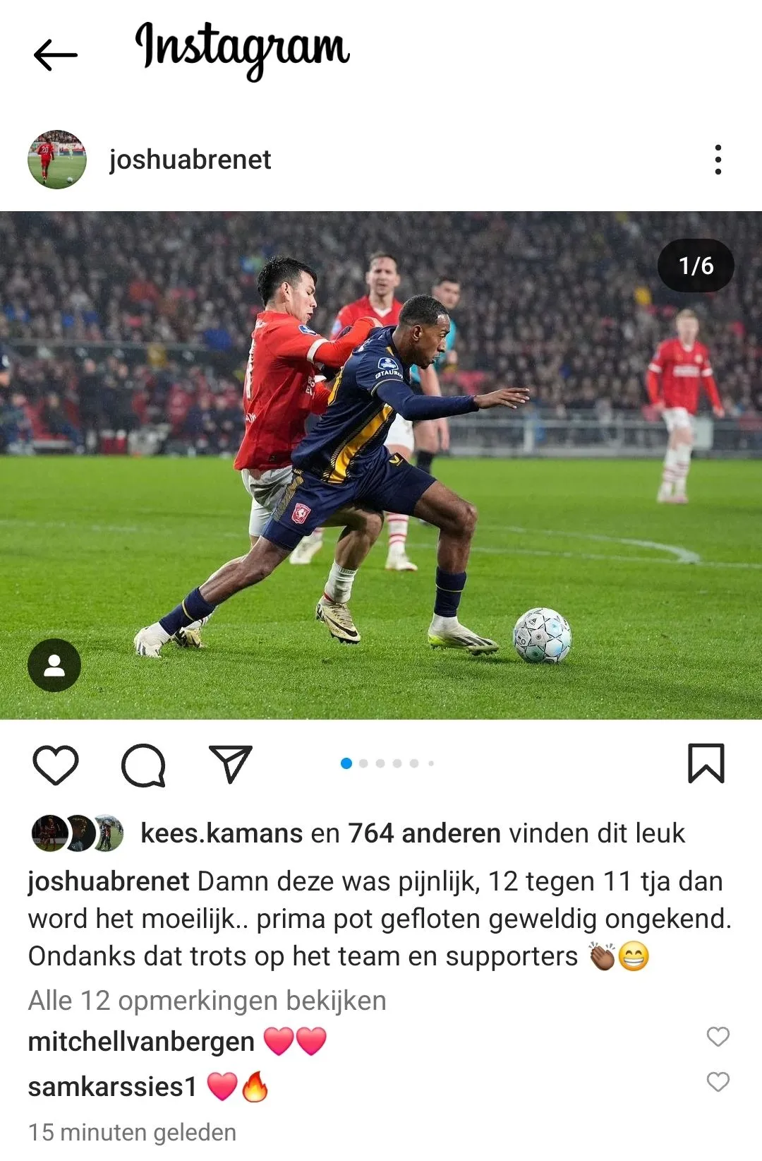 Brenet haalt uit naar Kooij op Instagram en krijgt steun medespelers
