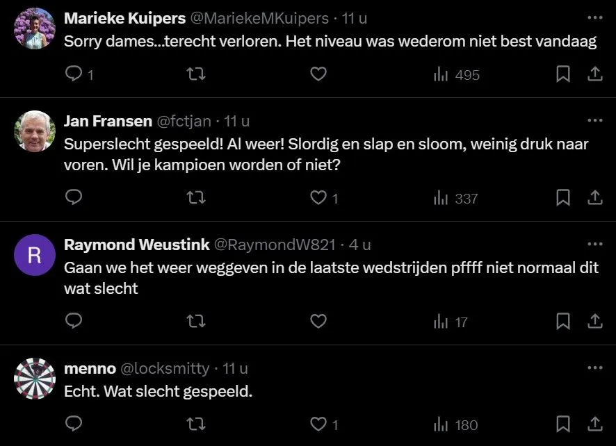 Storm aan kritiek voor speelsters en trainer Pot: 'Bedroevend, slordig, slap en sloom'