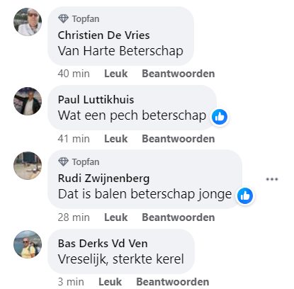 sadilek blessurenieuws ek 2024 reacties supporters facebook