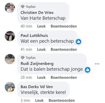 sadilek blessurenieuws ek 2024 reacties supporters facebook