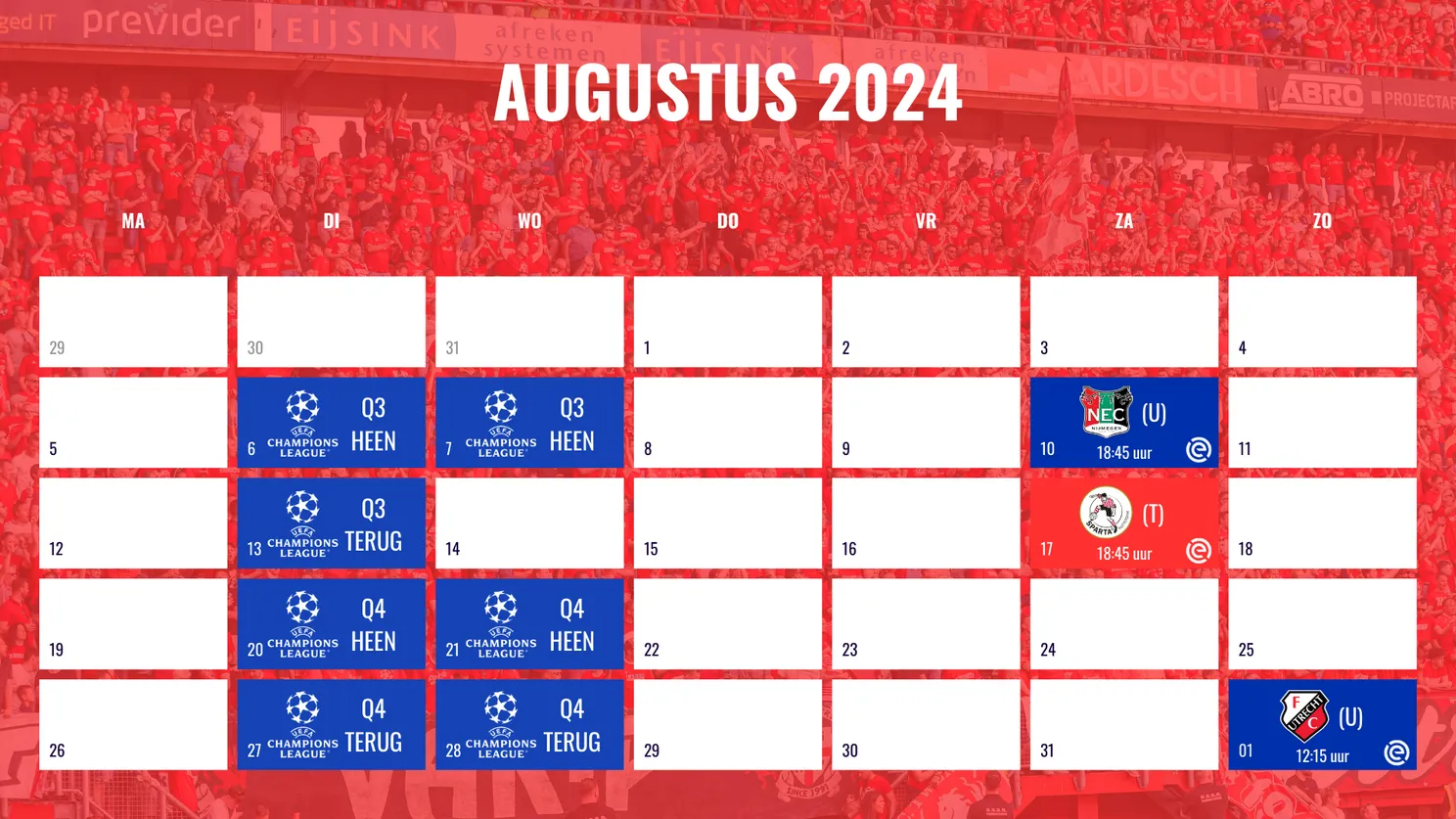 speelschema programma fc twente augustus 2024