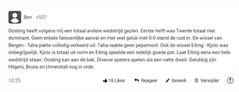 Supporters uiten felle kritiek op Oosting: "Hij moet goed in de spiegel kijken"
