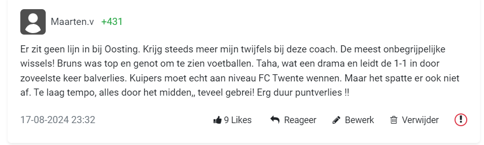 Supporters uiten felle kritiek op Oosting: "Hij moet goed in de spiegel kijken"