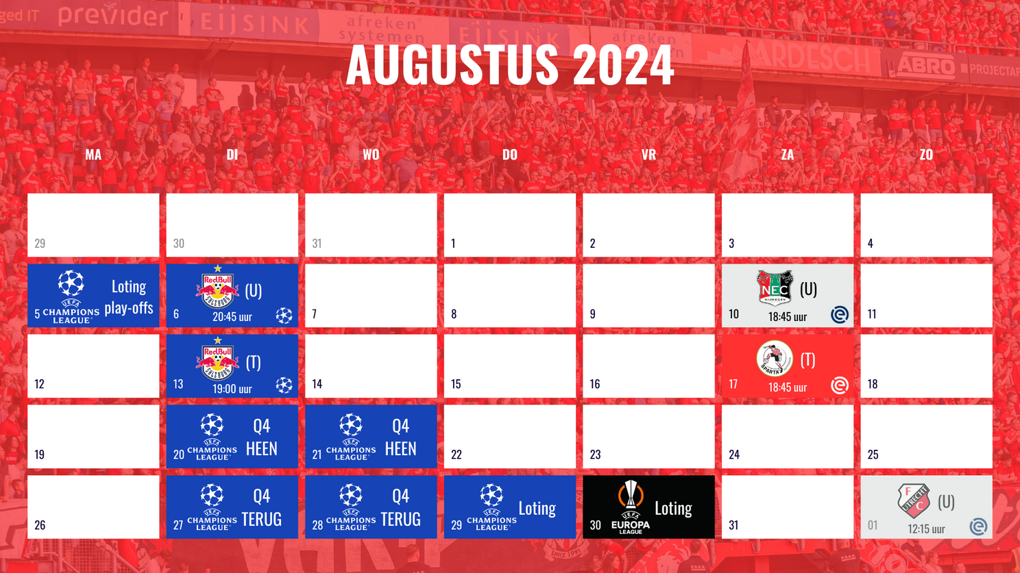 speelschema programma fc twente augustus 2024