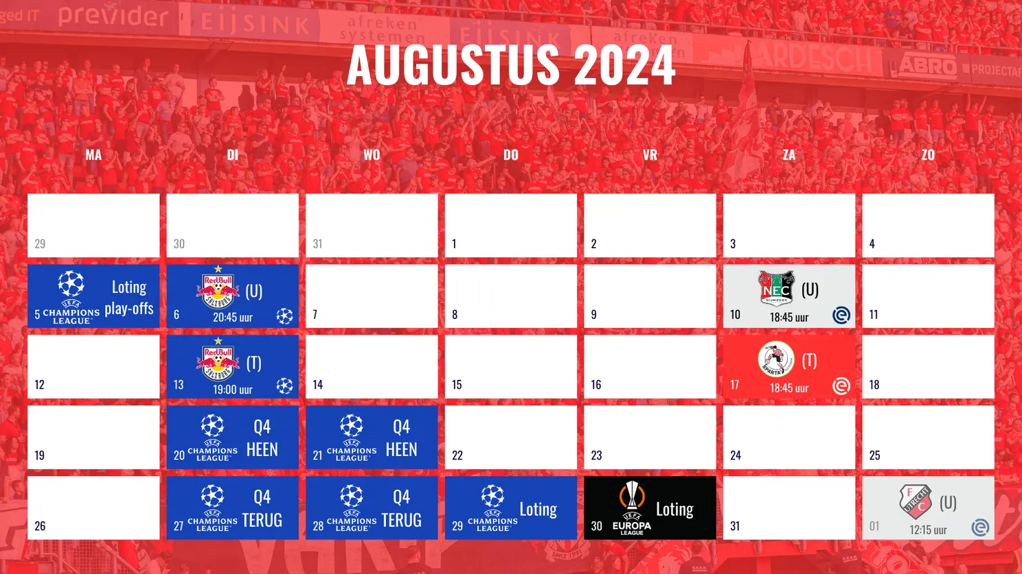 speelschema programma fc twente augustus 2024