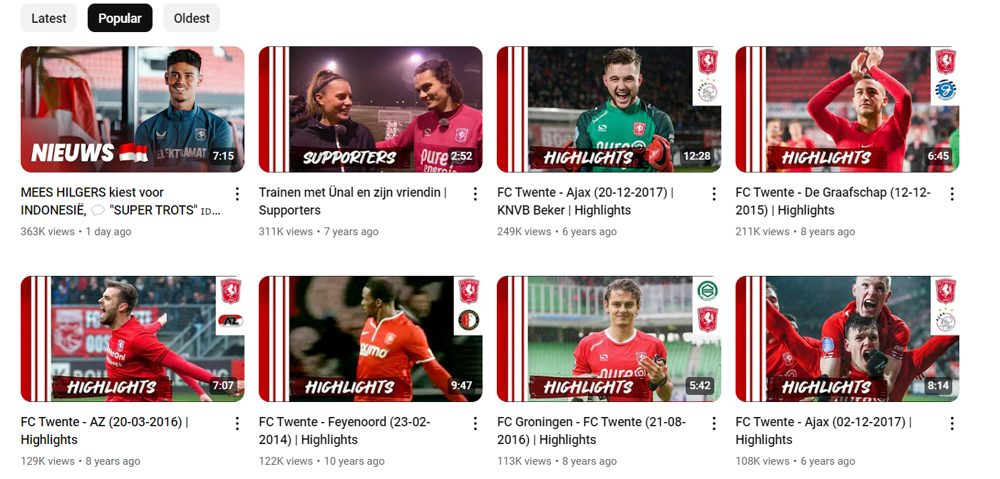 populairste videos fc twente youtube kanaal