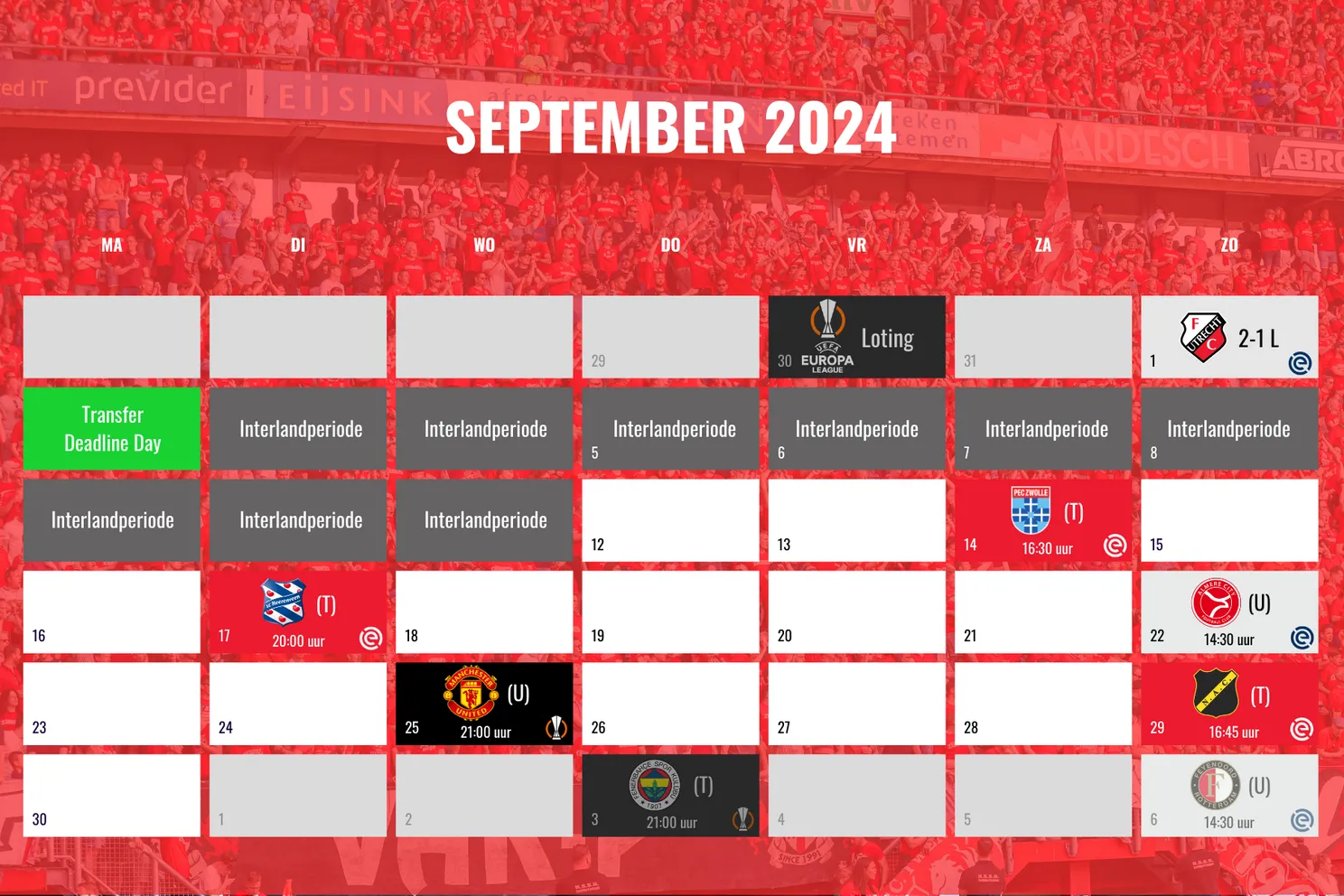 september 2024 speelschema programma fc twente