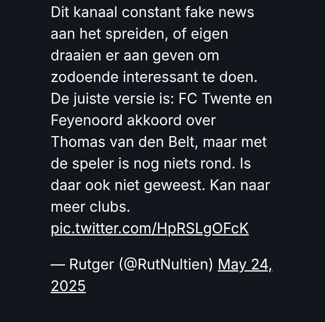 'FC Twente en Feyenoord akkoord over transfersom, speler nu aan zet'