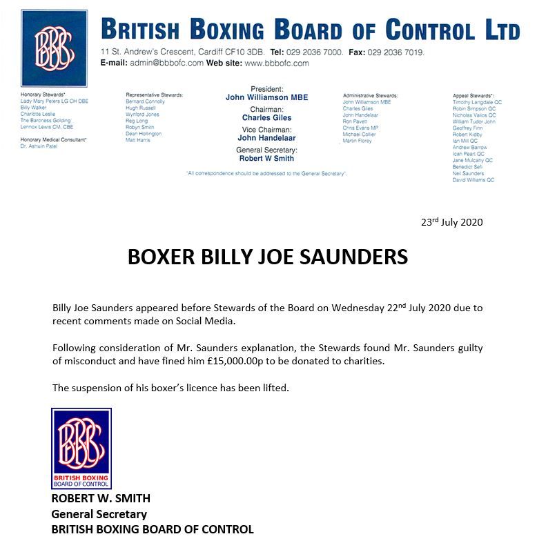 WANGEDRAG: Bokskampioen Billy Joe Saunders krijgt weer boete