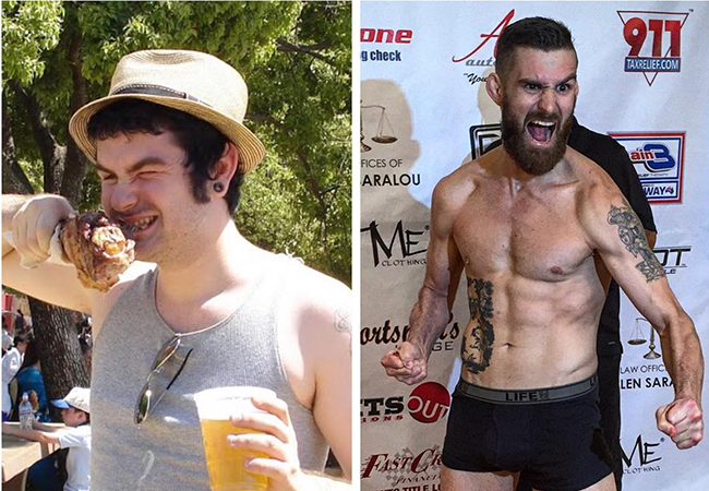 Foto Instagram: Dmitry Gerasimov, links voor zijn transitie, rechts als MMA vechter.