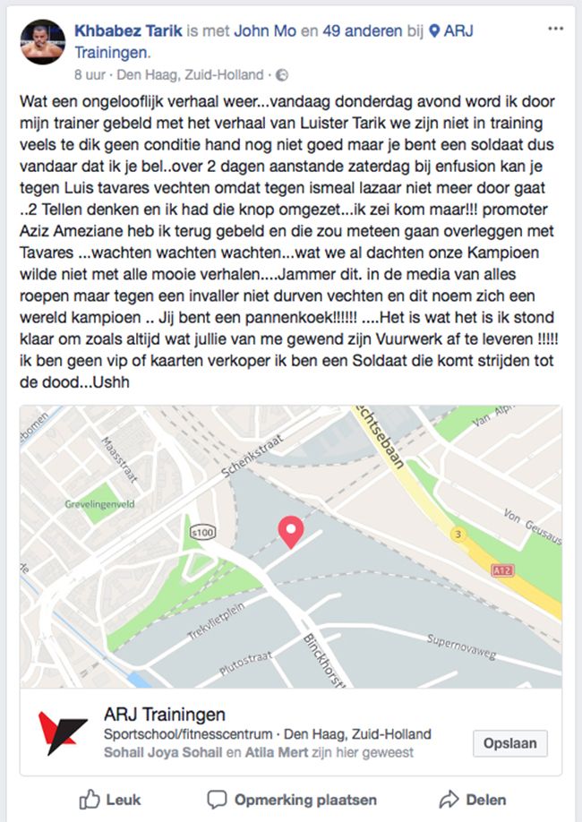 Khbabez Tarik noemt Luis Tavares een pannenkoek, dit noemt zich een wereld kampioen!