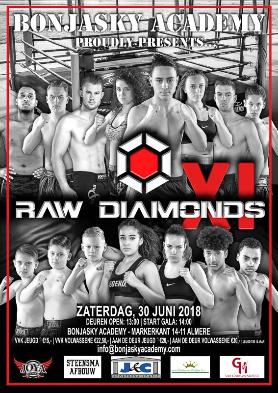 Kom naar het Raw Diamonds XI kickboks gala bij Bonjasky Academy