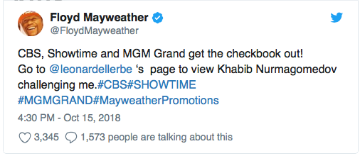 Floyd Mayweather reageert op uitdaging Khabib: 'Kom maar op met de poen'
