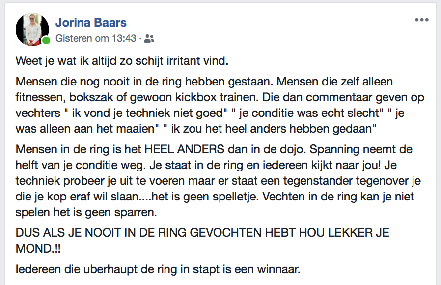 Kickbokskampioen Jorina Baars haalt uit naar 'irritante' allesweters