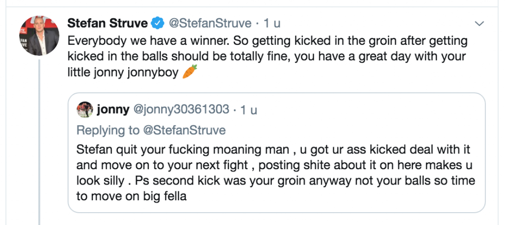 UFC vechter Stefan Struve leest internet 'troll' de les
