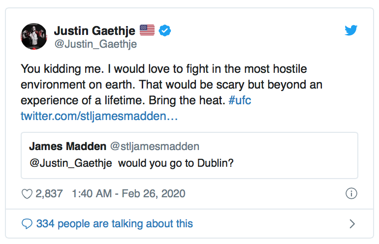 Justin Gaethje wil gevecht tegen Conor McGregor in Dublin