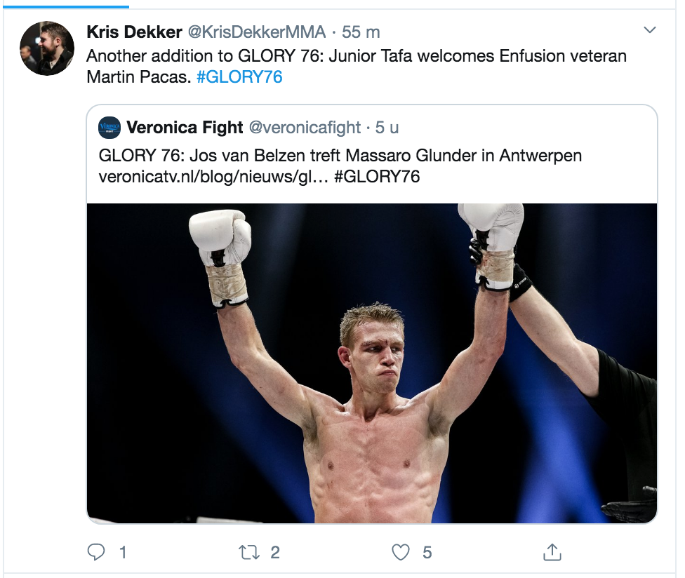 GLORY 76 Antwerpen: Junior Tafa treft Martin Pacas