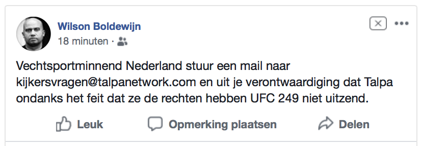 BOZE FANS: 'TALPA UFC niet meer uitzenden dit kan toch niet'