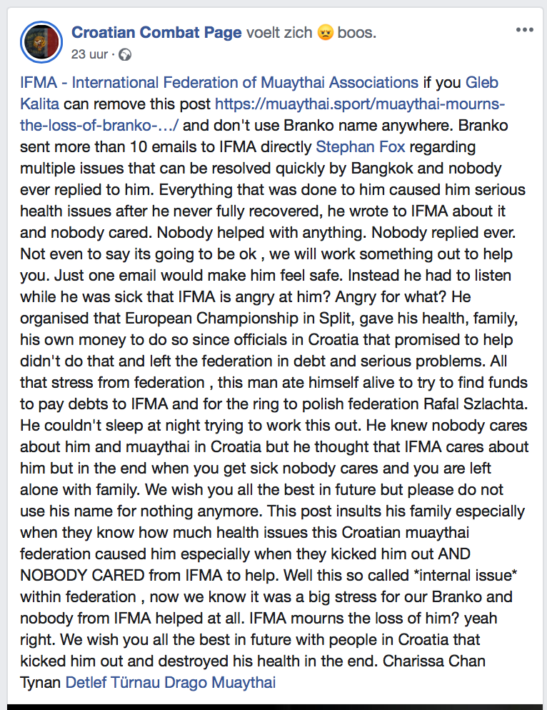 AANVAL OP MUAYTHAI BOND IFMA: 'Kickbokslegende Branko Cikatic slecht behandeld'
