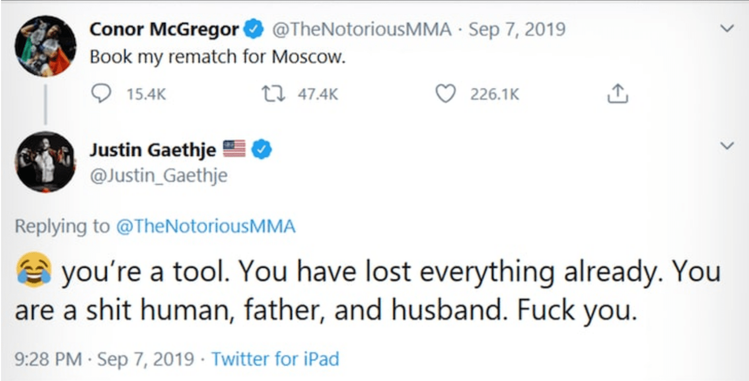 CONOR MCGREGOR DREIGT JUSTIN GAETHJE: 'Je bent Fucking Dood'