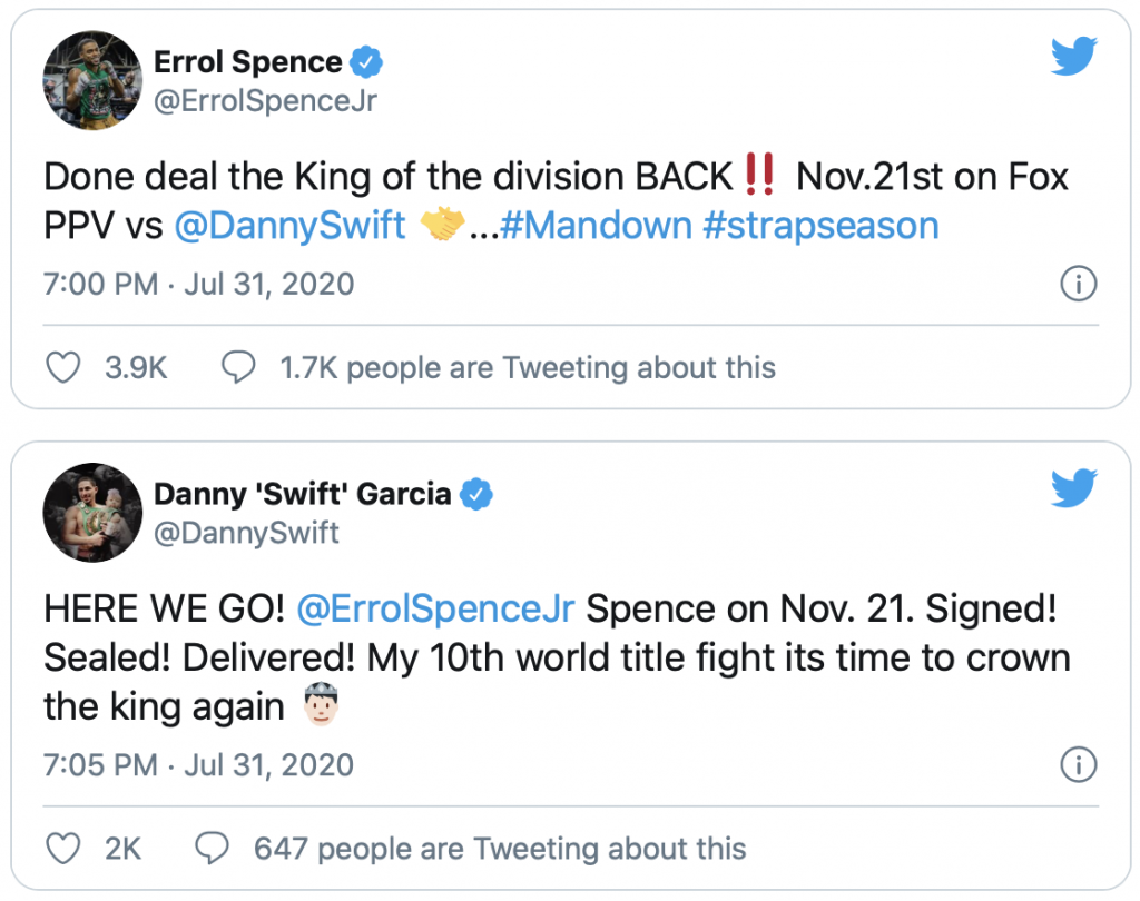 WBC BOKS TITELGEVECHT: Errol Spence vs Danny Garcia is aan