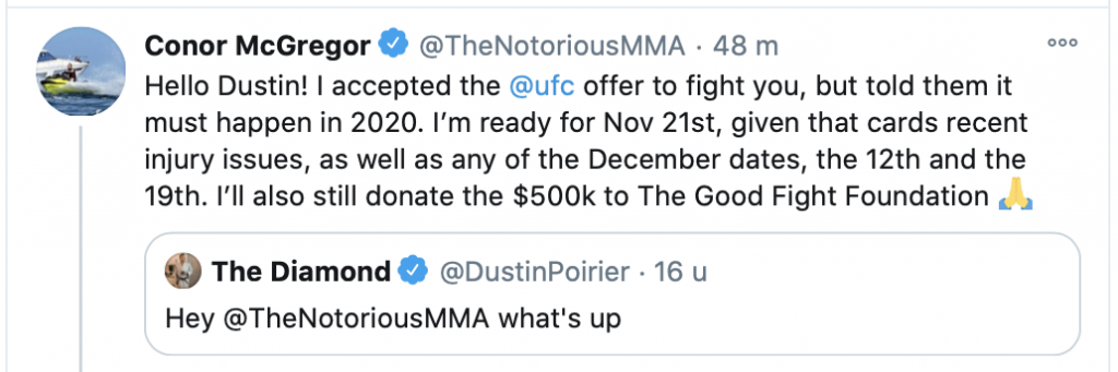 Conor McGregor accepteert UFC aanbod gevecht Dustin Poirier