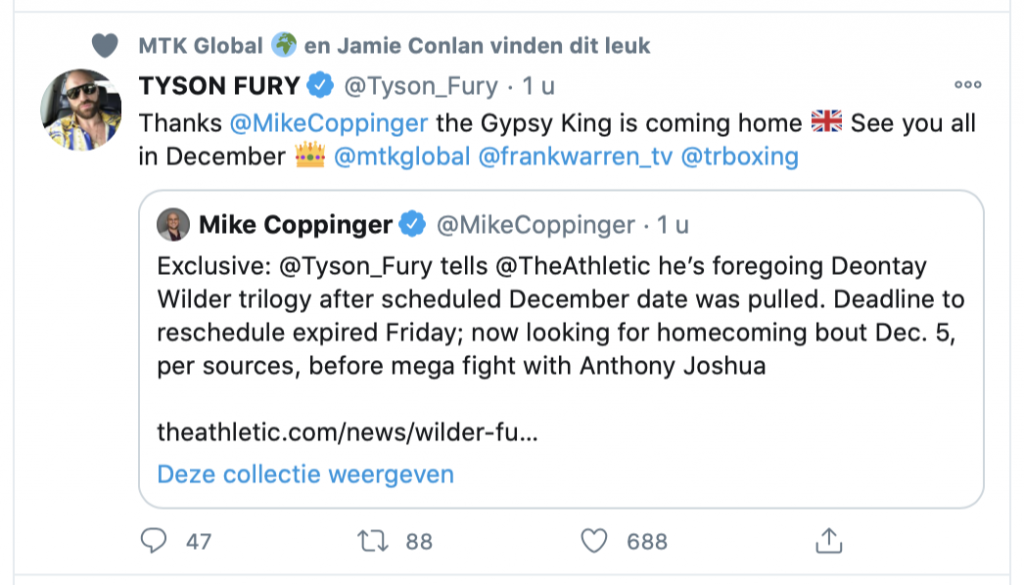 BREAKING: 'Tyson Fury, ik vecht niet met Deontay Wilder'