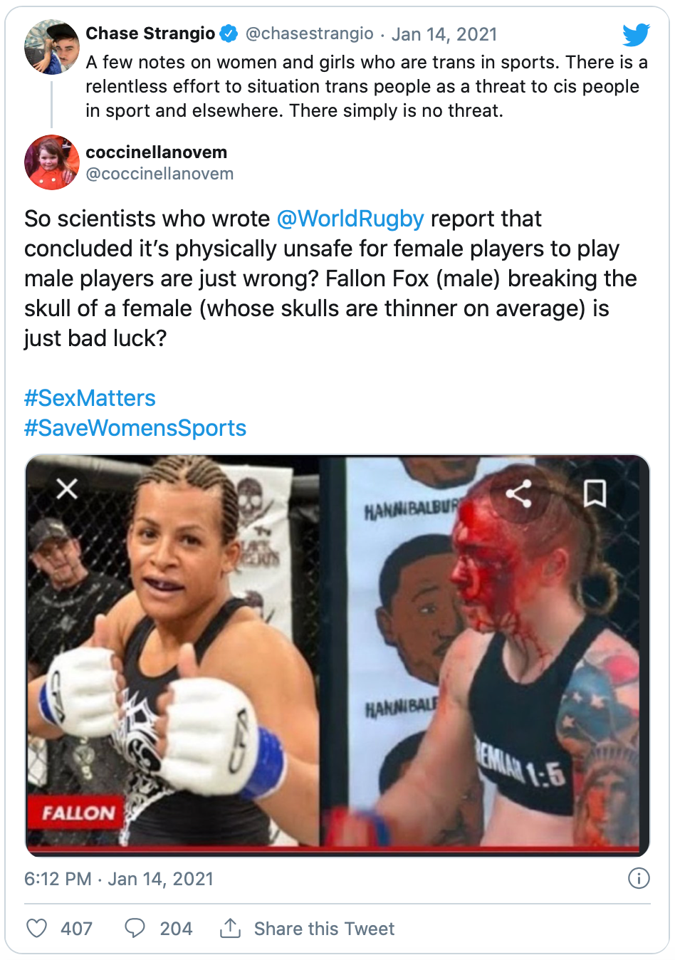 Transgender MMA-vechter die schedel rivaal brak onder vuur