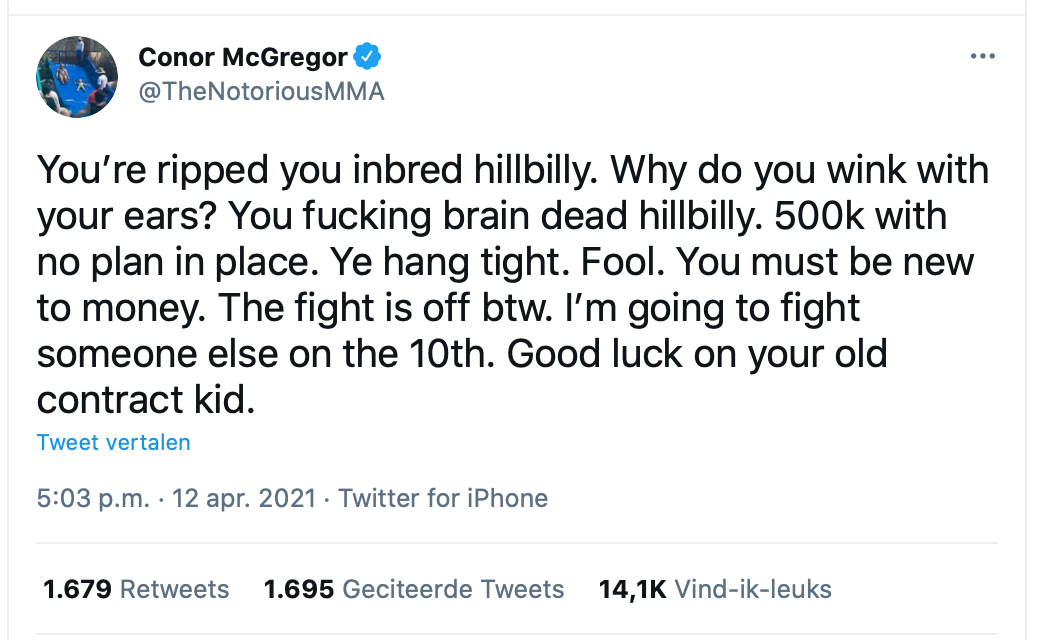 ⚠️ McGregor zegt gevecht met Poirier af,'ik vecht met iemand anders'