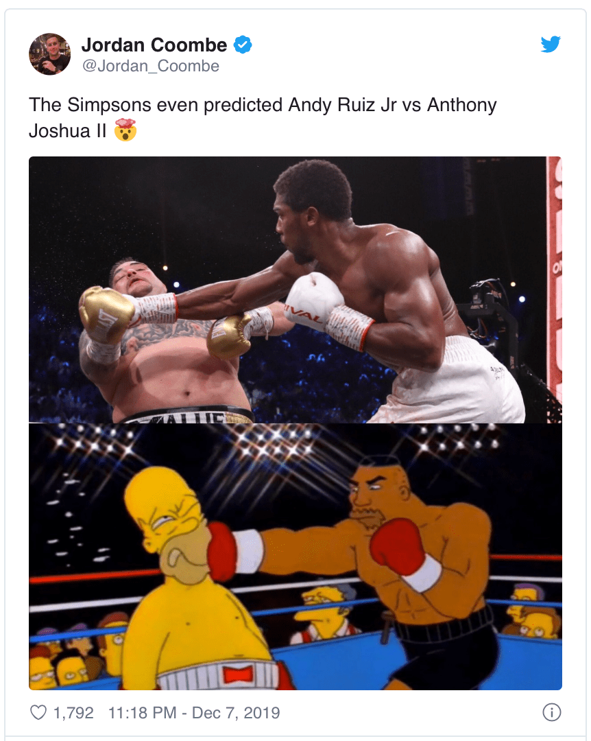 HUH?: The Simpsons voorspelde uitslag Joshua Vs Ruiz Jr. II