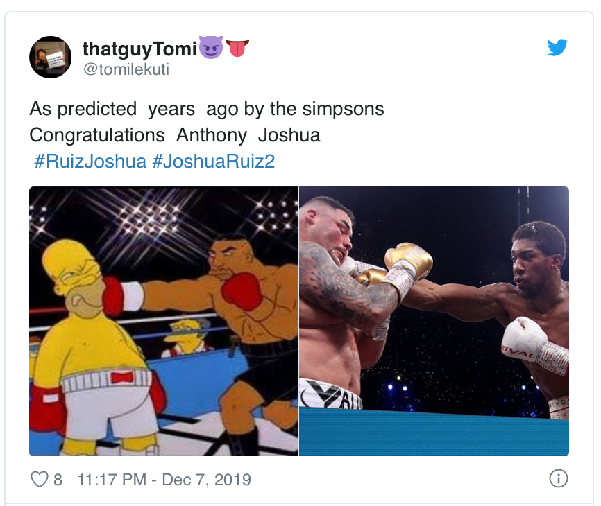 HUH?: The Simpsons voorspelde uitslag Joshua Vs Ruiz Jr. II