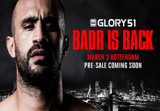 Badr Hari is terug hij vecht op 3 maart 2018 op Glory 51