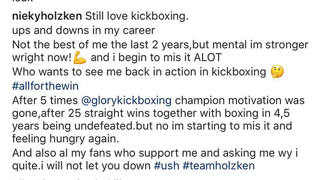 Nieky Holzken zinspeelt op terugkeer naar GLORY Kickboxing