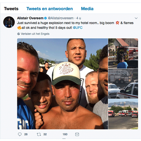 Explosie bij hotel UFC vechter Alistair Overeem